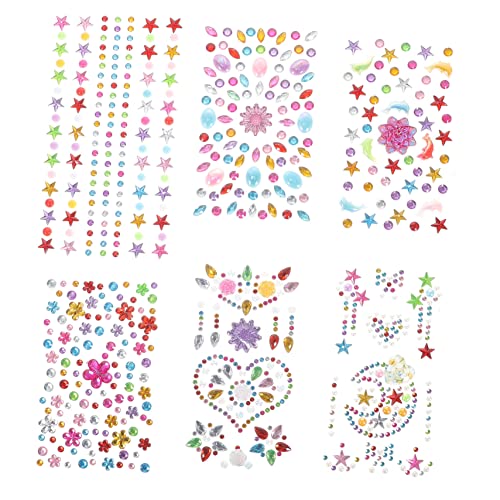 GALPADA 6 Blätter Selbstklebende Gesichtsrhinestones Sticker Gesichtsschmuck Strasssteine Halloween Festival für Kreatives Make Up von GALPADA