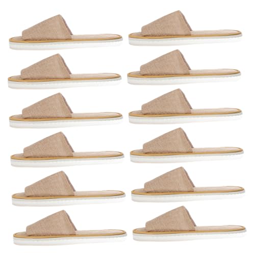 GALPADA 6 Paare Einweg Hausschuhe aus Leinenstoff Offene Zehen Rutschfeste Sohle Große Atmungsaktiv Komfortable Gästehausschuhe für Reisen Spa Badezimmer Unisex von GALPADA