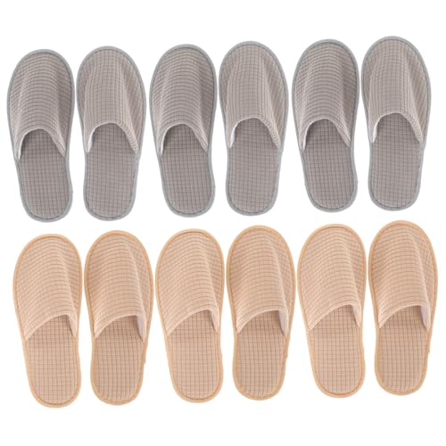 GALPADA 6 Paare Waschbare Fleece Hausschuhe für Gäste Rutschfest Leicht und Strapazierfähig Komfortable Indoor Slipper für Damen und Herren als Hotel und Reise Slipper Design in Gelb von GALPADA