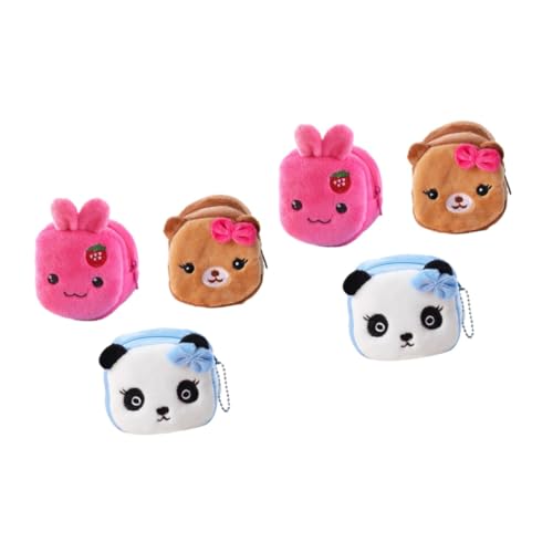 GALPADA 6stücke Teiliges Plüsch Wechselgeldbörse Für Junge Mädchen Kreative Cartoon Geldbörse Mit Erdbeerhase Schleifchen Hund Und Blauer Panda Für Schlüssel Münzen Und Kleine von GALPADA