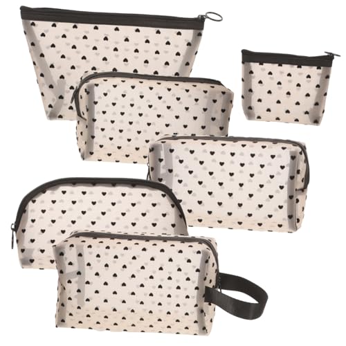 GALPADA 6 Stck Teiliges Kosmetiktaschen mit Herz Mesh Design Leichte Langlebige Make Up Organizer Taschen für Damen Transparente Praktische Reise Kosmetiktasche für Lippenstifte und von GALPADA