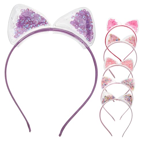 GALPADA 6 Stck Teiliges Pailletten Katzenohren Haarreif für Mädchen Süßes Haarband mit Transparentem PVC Bunte Glitzer Ohren Party und Cosplay Zubehör von GALPADA