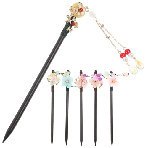 GALPADA 6 Stck Teiliges Vintage Holz Haarstäbchen mit Retro Blumen und Quasten Stilvolle Chinesische Haarnadeln für Frauen Vielseitig für Hochzeiten Partys und Alltagsfrisuren Sanft und von GALPADA