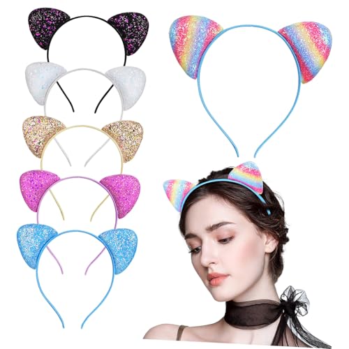 GALPADA 6stücke Katzenohren-stirnbänder Pailletten-stirnbänder Glitzernde Katzen-party-haarreifen Halloween-katzenhaar-accessoires Ohren-haarreifen von GALPADA