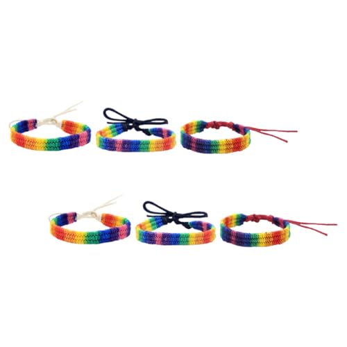 GALPADA 6 Stück Handgewebte Regenbogen Armbänder aus Baumwolle Verstellbare Geflochtene Freundschaftsarmbänder für Damen und Herren Pride Festival Schmuck Buntes Unisex Wristband von GALPADA