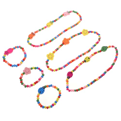 GALPADA 6 Stück Sets Halskettenarmband für Kinder armbänder für kinder Holzperlen Schmuckset Mädchen Halskette Tarot-Schlüsselanhänger Gummispikes hölzernes Armband Perlenkette Korn Bambus von GALPADA