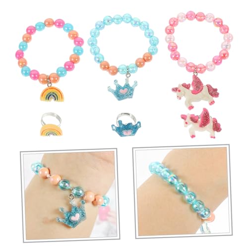 GALPADA 6 Stück Teiliges Bunten Kunststoffperlen Verstellbar Cartoon design als Kinderarmband und Finger ring schmuck für Mädchen und Teens von GALPADA