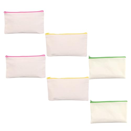 GALPADA 6 Stück Teiliges Canvas Federmäppchen mit Reißverschluss Große Kapazität Stifttasche zum Bemalen Waschbar und Langlebig DIY Blanko Schreibwaren Organizer für Schule von GALPADA