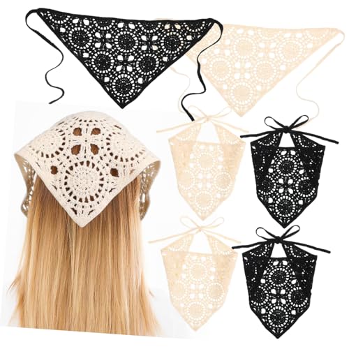 GALPADA 6 Stück Teiliges Gehäkeltes Haartuch Damen Langlebige Formstabile Haar bandanas in Beige und Schwarz Eleganter Spitzen stirnband schal Vielseitiger Haarschmuck für Alltag Reise von GALPADA