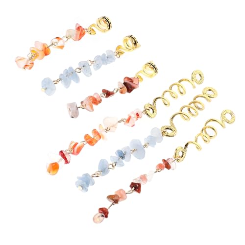 GALPADA 6 Stück Teiliges Natürliche Stein Haar Schmuck Dreadlock Manschetten für Zöpfe Lang und Kurz Langlebig Rostfrei Vielseitig für Flechtfrisuren Modisch für Damen und Besondere von GALPADA