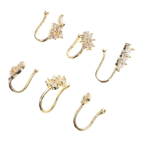 GALPADA 6 Stück Teiliges Verstellbare Nasenklammer Piercing mit Funkelnden Mikrozirkonia Herz Stern Mond Design für Damen Herren Modischer Fake Nasenring Schmuck von GALPADA