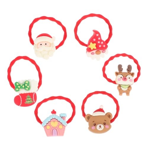 GALPADA 6 Stück Teiliges Weihnachts Haarband für Mädchen mit Elastischen Haargummis Niedliche Santa Claus und Rentier Designs Festliche Rote Party Haarschmuck für Ponytail und von GALPADA