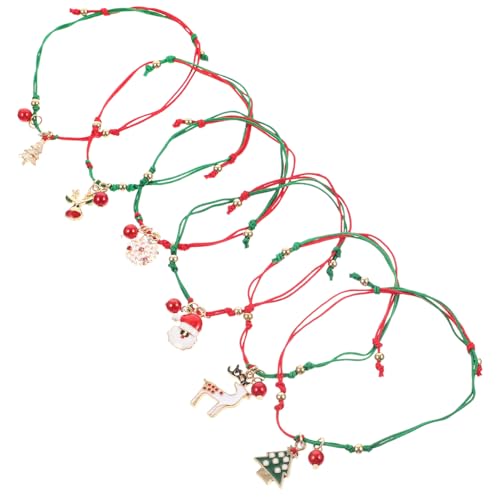GALPADA 6 Stück Teiliges Weihnachts-armband Geflochtenes Seil mit Legierungs-charms Weihnachtsmann Schneeflocke Weihnachtsbaum Handgefertigt Wrist Ornament Wrist Chain Ornament von GALPADA