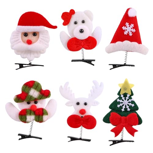 GALPADA 6 Stück Teiliges Weihnachts-haarclip Weihnachtsmütze Weihnachtsbaum Nikolausmütze Schneemann und Langlebige Leichte Haarspangen für Partydekoration von GALPADA