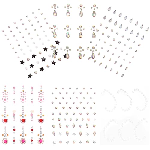 GALPADA 6blätter Gesichts-strasssteine Zum Aufkleben Selbstklebende Gesichtsjuwelen-aufkleber Gesichtsdiamanten Und Glitzersteine Für Diy-make-up Und Körperschmuck von GALPADA
