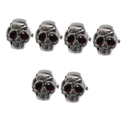 GALPADA 6stücke Cooles -Open Cover Uhr Vintage Skull Design Fingeruhr Für Damen Und Herren Für Halloween Einzigartige Schmuckuhr Mit Klarer Zeitanzeige von GALPADA