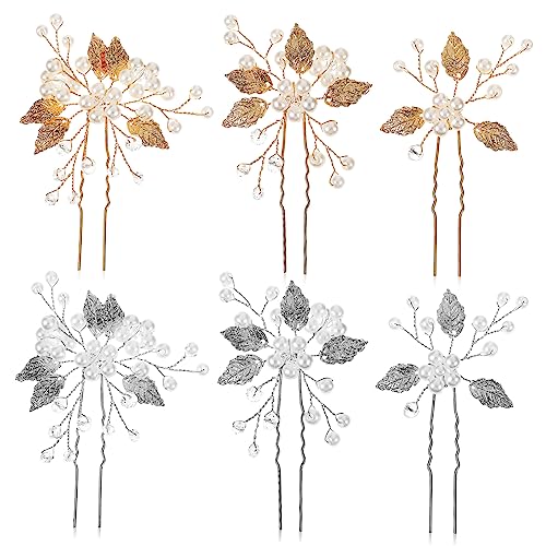 GALPADA 6stücke Haarnadeln Mit Perlen Und Strasssteinen Blattdesign Für Frauen Hochzeits-kopfschmuck Clips Für Partys Brautschmuck Mit Perlen Für Verschiedene Frisuren von GALPADA