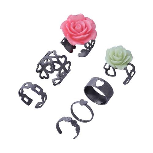 GALPADA 7 Stück Teiliges Set Vintage Ring Damen Kreative Blütenringe Verstellbare Hollow Out Schmuckstücke für Frauen für Partys und Anlässe von GALPADA