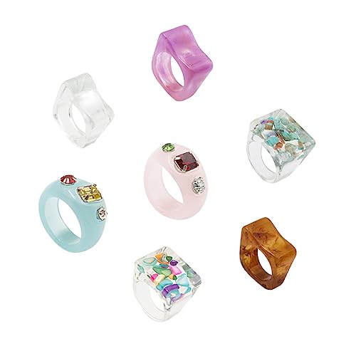 GALPADA 7st Harzring Vintage-bandring Aus Acryl Transparent Harz Ring Damenringe Kristallperlenringe Für Damen Bunte Ringe Kinderanzug Bunte Acrylringe Acryl Set Fräulein Schmuck Handbuch von GALPADA