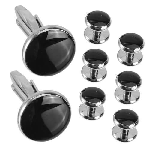 GALPADA 8 Stück Anzugknopf Manschettenknöpfe Geschwungener Griff Sphagnum Bedazzle Plug Runde Griffe Wheelie Pulls Haarnadel Schwarz Türgriff Manschettenknopfblock Geldklammer Manschetten von GALPADA