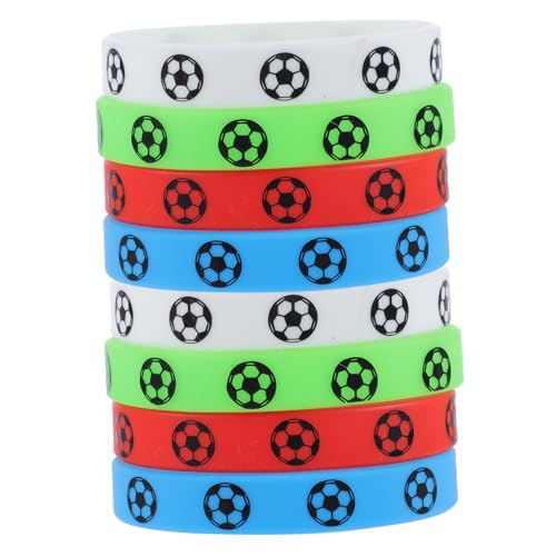 GALPADA 8 Stück Teiliges Fußball silikonarmband Elastische Hautfreundliche Sport Wristbands für Jungen und Mädchen Tragbares Modisches Fußball Fan Armband in Rot Weiß Blau Grün von GALPADA