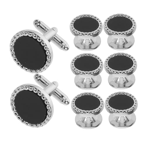 GALPADA 8 Stück Teiliges Schwarze Runde Manschettenknöpfe und Hemdknöpfe für Herren Stilvolle Tuxedo Schmuckverzierung für Business Hochzeit und Formelle Anlässe von GALPADA