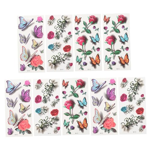 GALPADA 9 Blätter Teiliges Wasserfeste Temporäre Tattoos Schmetterling Stereoskopische Aufkleber Hautfreundlich Schweißresistent für Festivals Partys Strand und Reisen von GALPADA