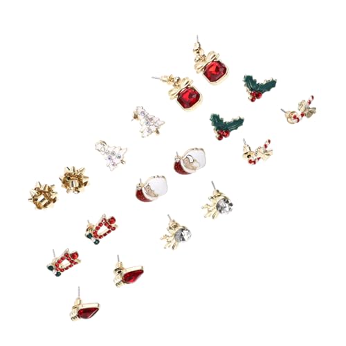 GALPADA 9 Paare Teiliges Weihnachts Ohrring Damen Ohrstecker mit Zuckerstange Schleife Weihnachtsmann und Tannenbaum Leichte Hautfreundliche Modeschmuck für Festliche Anlässe von GALPADA