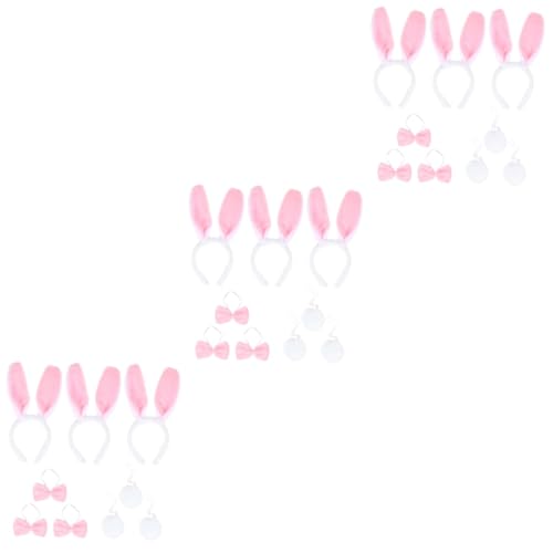 GALPADA 9stücke Kaninchenohren Haarband Mit Bows Und Plüschschwänzen Niedliches Accessoire Für Cosplay Geburtstagsfeiern Und Festivals Zufällige Farben von GALPADA