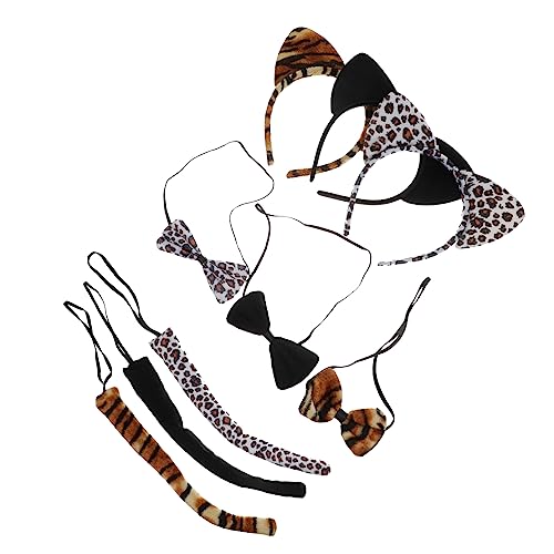 GALPADA 9 Stück Teiliges Tierohren Haarband mit Schleife und Farbige Kostüm Sets Tiger Schwarz Leopardenmuster Leicht Langlebig für Party Cosplay und Karneval von GALPADA