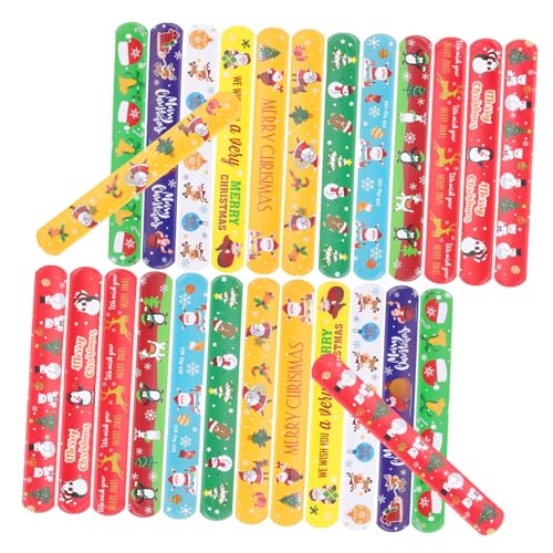 GALPADA 96 Stück Teiliges Weihnachts Slap Armband Bunte PVC Weihnachtsarmbänder mit Festlichem für Gruppen Langlebig und Vielseitig Einsetzbar Weihnachtsdeko und Geschenkidee von GALPADA