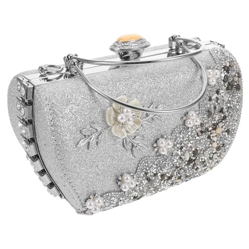 GALPADA Abend-clutch Silber mit Funkelnden Strasssteinen und Perlenbesatz Edle Handtasche für Damen Passend zu Formeller Abendgarderobe für Hochzeiten Bälle und Festliche Anlässe von GALPADA