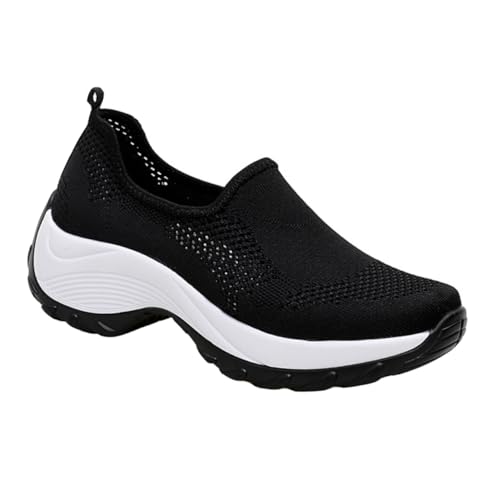 GALPADA Atmungsaktive Damen Outdoor Sportschuhe mit Luftpolster Leichte Mesh Sneaker Elastische Freizeitschuhe für Wandern und Training Schnelltrocknend Schwarz von GALPADA