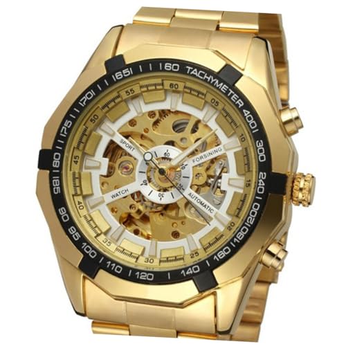 GALPADA Automatische Mechanische Uhr Im Hollow Style Mit Edelstahlband Gold Präzise Geeignet Für Männer Und Jungen Mit Sekunden Minuten Und Stundenanzeige von GALPADA