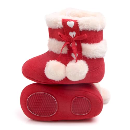GALPADA Babyschuhe Mädchen Booties Weihnachtsschuhe Schneestiefel Für Kleinkinder Kurze Stiefel Säuglingsschuhe Lauflernschuhe Winterschuhe Plüschschuhe Baumwollschuhe Rot von GALPADA