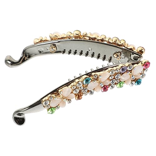 GALPADA Bananenklammer Damen Haarklammer mit Strasssteinen Stabiler Pferdeschwanzhalter für Dickes Haar Eleganter Haarschmuck für Alltag Hochzeit und Geburtstag Weißer Bananenclip von GALPADA