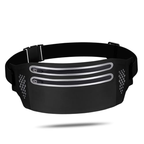 GALPADA Bauchtasche für Damen mit Doppelreißverschluss Ultradünne Outdoor Handytasche Verstellbarer Laufgürtel für Sport Wandern Radfahren und Joggen Schwarze Leichte Hüfttasche mit von GALPADA