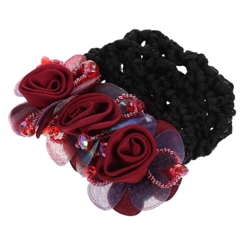 GALPADA Blumen haarnetz für Dutt Damen Rotes Robust Netz Stoffblume Haarklammer Haarschmuck für Ballett Stewardess Eleganter Haar bun clip Vielseitiges Haarnetz für Dünnes und Dickes Haar von GALPADA