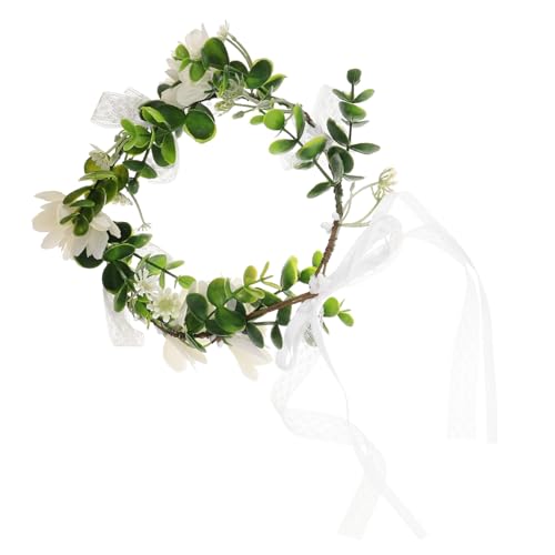 GALPADA Blumenkranz Haarreif Boho Stil mit Grünen Blättern und Weißen Margeriten Leichter Blumenstirnband Kopfschmuck für Hochzeit Party Urlaub Verstellbar für Frauen und Mädchen von GALPADA
