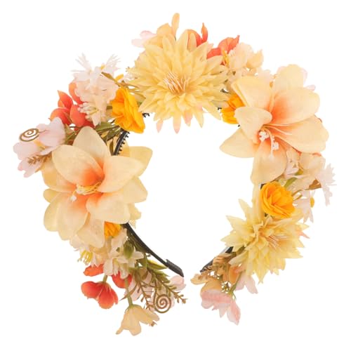 GALPADA Blumenkrone Stirnband Blumen Tiara Blumenmädchen Kopfschmuck Braut Haarkranz Hochzeit Haarschmuck Festivals Foto Requisite Für Frauen Mädchen Gelb von GALPADA