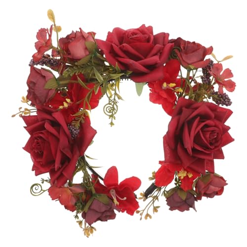 GALPADA Blumenkrone Stirnband Blumen Tiara Blumenmädchen Kopfschmuck Braut Haarkranz Hochzeit Haarschmuck Festivals Foto Requisite Für Frauen Mädchen Rot von GALPADA