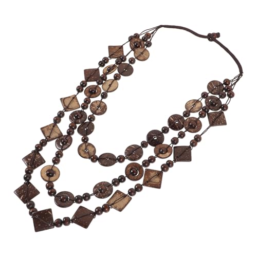 GALPADA Bohemia Halskette Damen Retro Stil Handgefertigt Natürliche Holzperlen und Kokosnuss Schale Strand Schmuck Charm Braun für Frauen und Mädchen von GALPADA