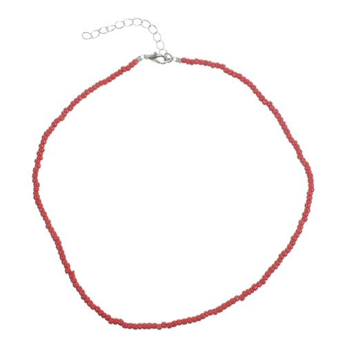 GALPADA Boho Einlagige Perlenkette Rot Damen und Mädchen Modeschmuck Sommer Strand Halskette Handgefertigt Einfache Bunte Saatgutkette für Vielseitige Anlässe von GALPADA