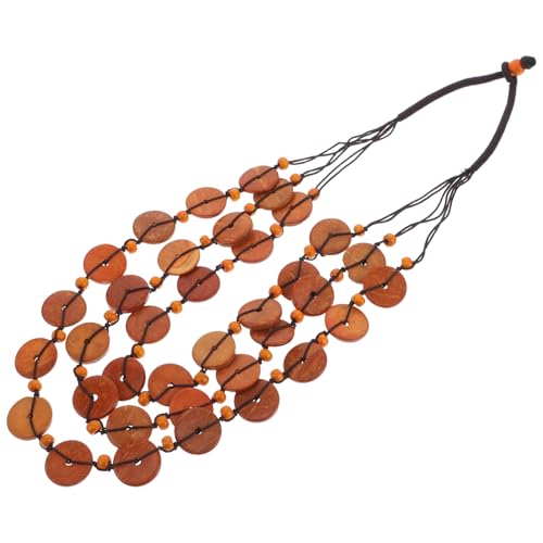 GALPADA Boho Mehrreihige Kette Damen Ethnische Handgefertigte Muschel Perlenkette Verstellbar Natürliche Kokosnuss Schmuck mit Knopfperlen in Hellbraun von GALPADA
