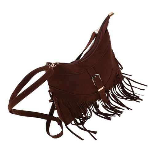 GALPADA Boho Umhängetasche Damen Wildleder mit Fransen Verstellbarer Riemen Kompakt und Geräumig Leichte Ethno Schultertasche für Freizeit Reisen und Alltag Vintage Stil in Dunkelbraun von GALPADA