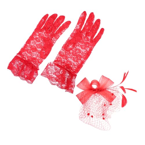 GALPADA Bowknot Fascinator Hut Mit Schleier Und Kurzen Floralen Spitzenhandschuhen Set Für Hochzeiten Teepartys Fotografie Und Besondere Anlässe von GALPADA