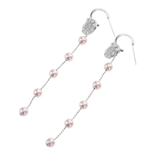 GALPADA Echte Perlen Ohrstecker Mit Langer Kette Und Charm Damen Modeschmuck Perlen Stern Ohrringe Für Durchstochene Ohren Ästhetische Perlenohrringe von GALPADA