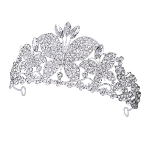 GALPADA Braut Stirnband mit Schmetterlingsdesign Silberfarbene Haarschmuck Tiara für Damen Funkelnde Strassverzierung Bequemes Hochzeit Accessoire für Geburtstag und Abschlussball von GALPADA
