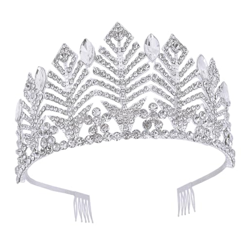GALPADA Braut Tiara Haarreif mit Strasssteinen Silberfarbener Barock Kopfschmuck für Hochzeit Geburtstag und Festliche Anlässe Haarschmuck Accessoire für Damen von GALPADA