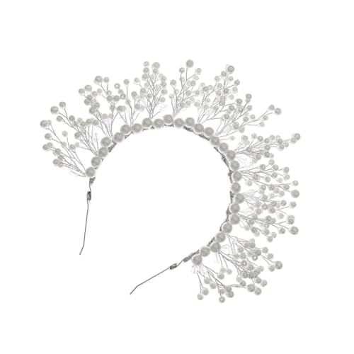 GALPADA Braut Tiara Perlenkrone Haarschmuck Damen Hochzeit Stirnband Silber Handgefertigt Langlebig Geeignet für Hochzeit Party Fotoshooting für Braut und Frauen von GALPADA
